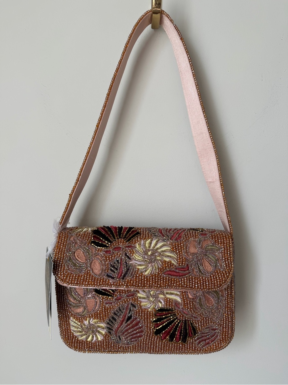 Beaded seashell gold embroidered shoulder bag
